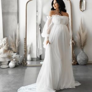 White Dot Tulle Maternity Dress